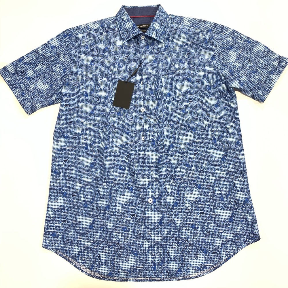 Bugatchi Men’s Blue Short Sleeve Button Down Shirt